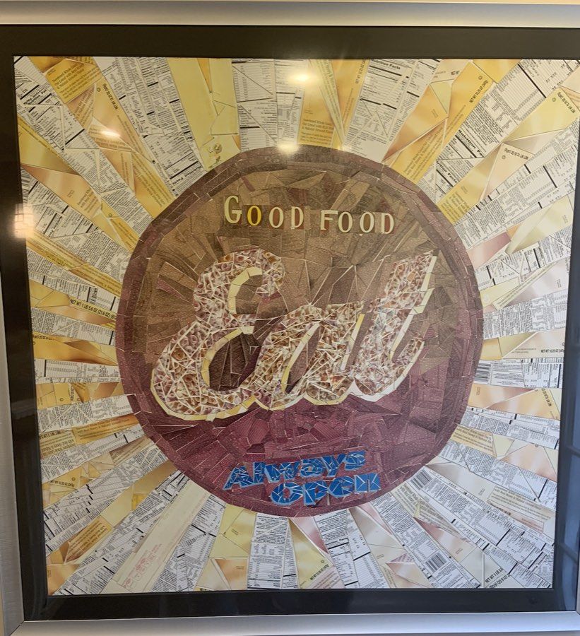 The first collage, made entirely from Honey Nut Cheerios boxes