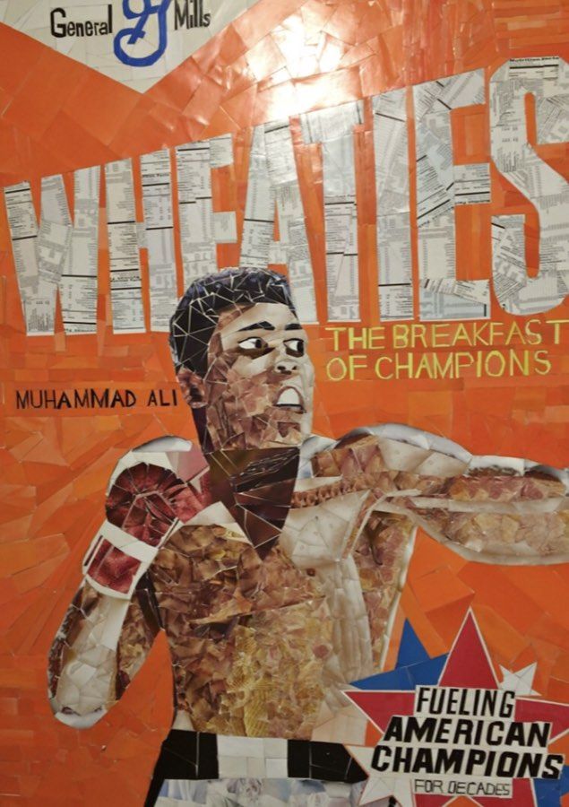 The finished Muhammad Ali Wheaties collage