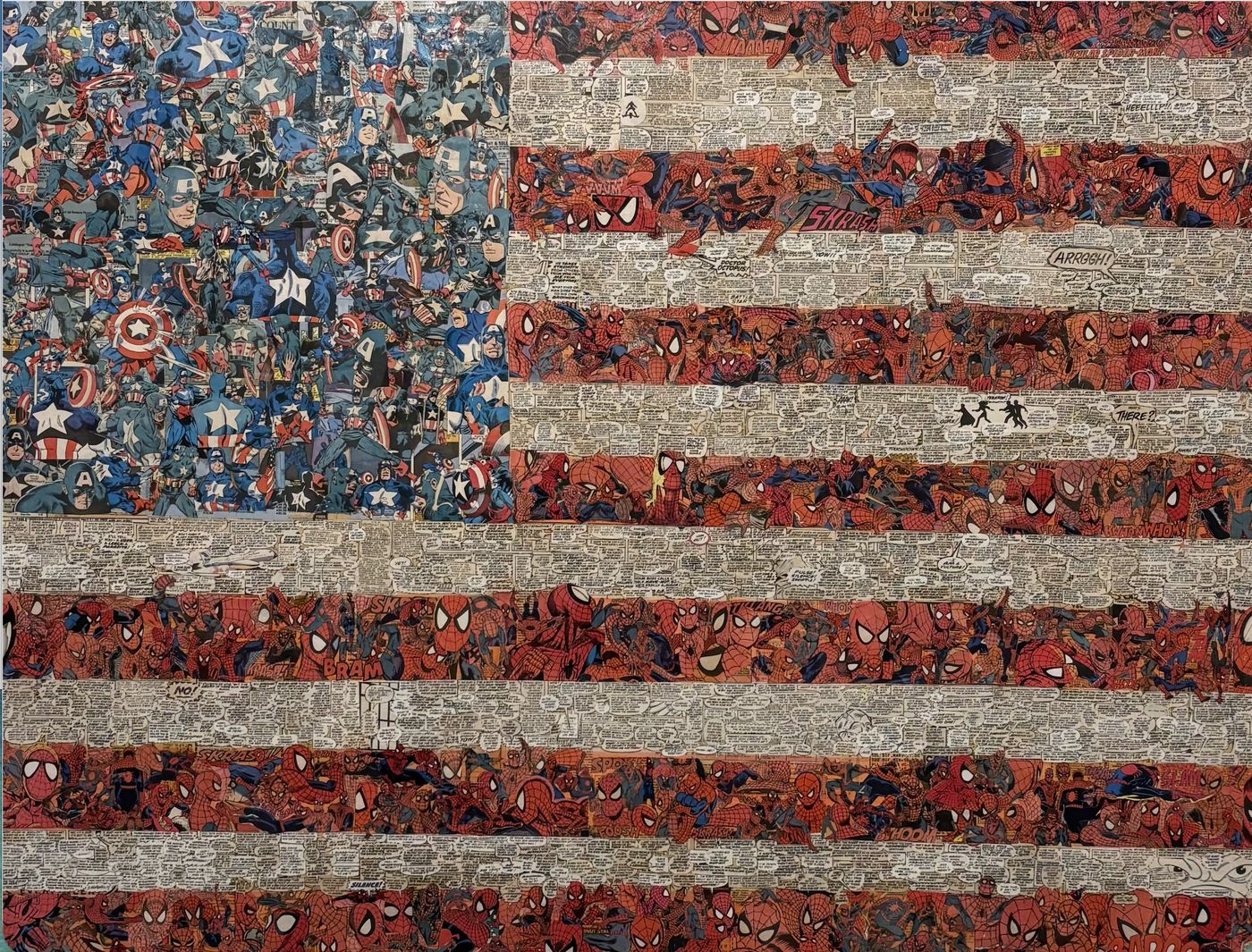 Spider-Spangled Banner: an American flag cut from Spider-Man and Captain America comic pages